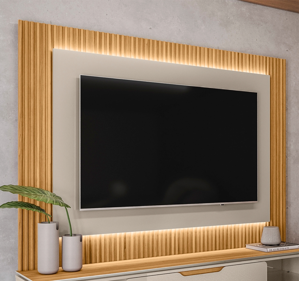 Painel para TV até 70 Polegadas São Paulo com LED Tauari e Off White 220 cm