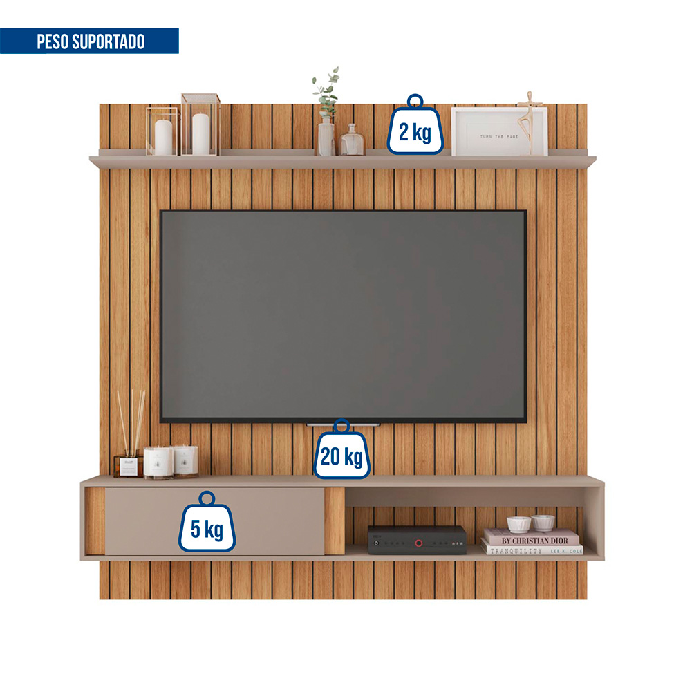 Painel para TV até 70 Polegas Boreal 1 PT Buriti e Cacao