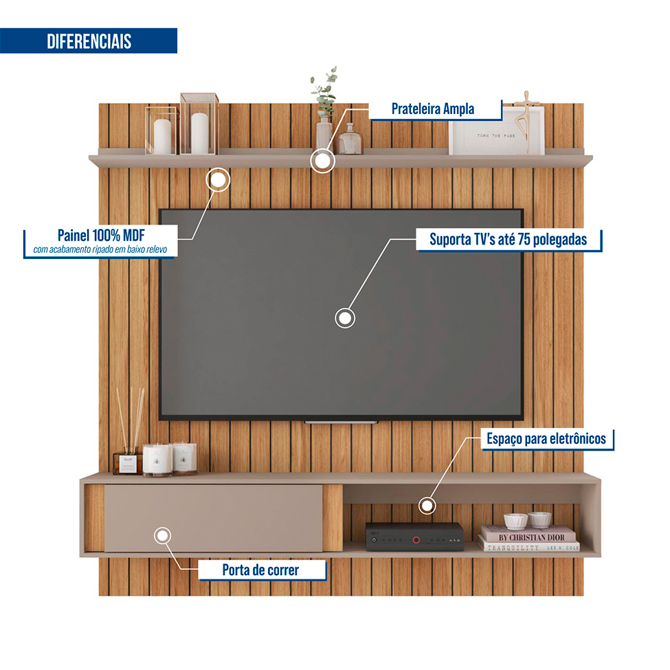 Painel para TV até 70 Polegas Boreal 1 PT Buriti e Cacao