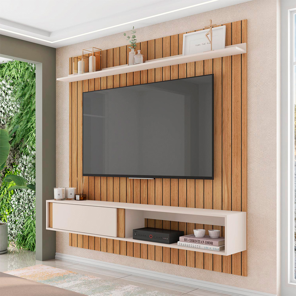 Painel para TV até 70 Polegas Boreal 1 PT Buriti e Off White