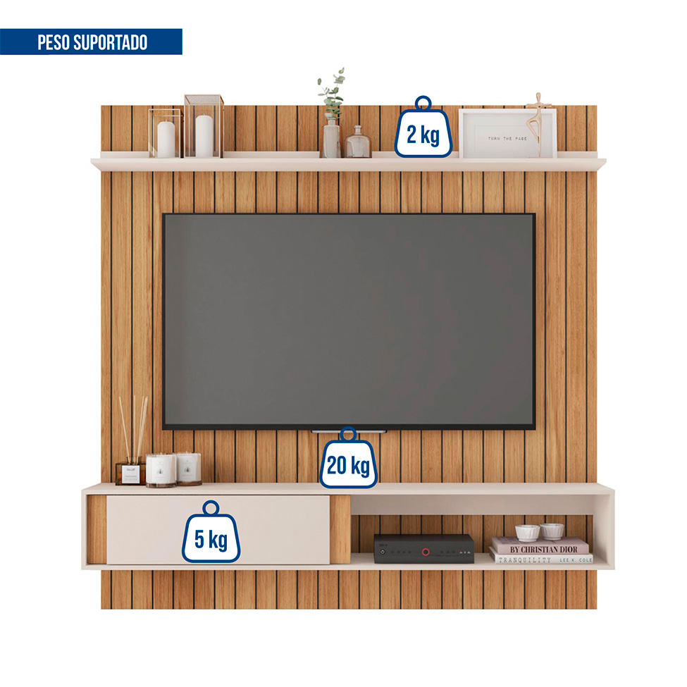 Painel para TV até 70 Polegas Boreal 1 PT Buriti e Off White