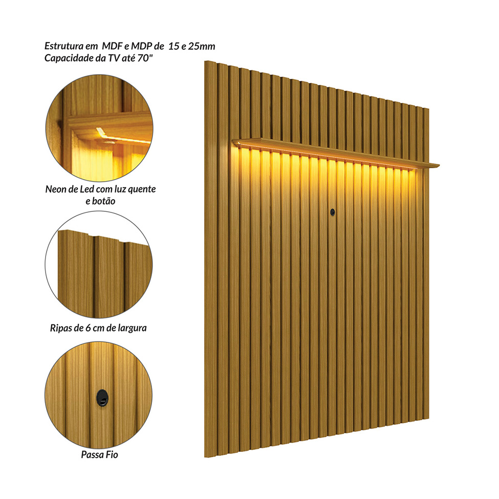 Painel para TV até 70 polegadas Cádis com LED Cedro