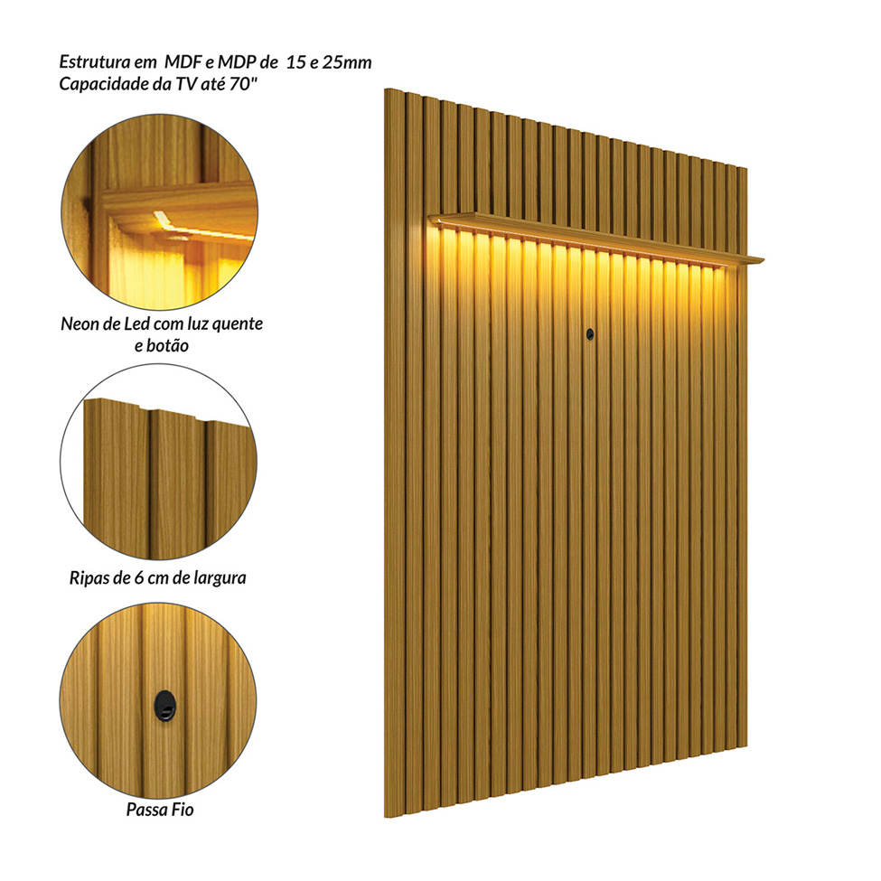 Painel para TV até 70 polegadas French com LED Cedro