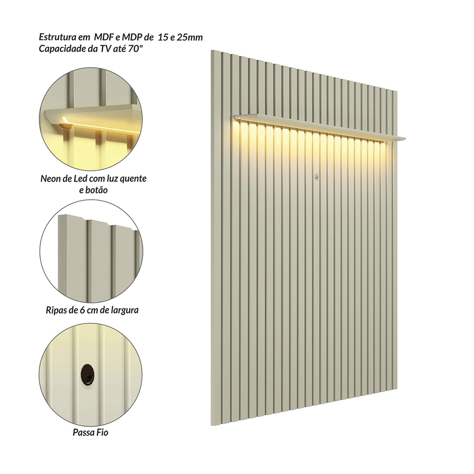 Painel para TV até 70 polegadas French com LED Off White