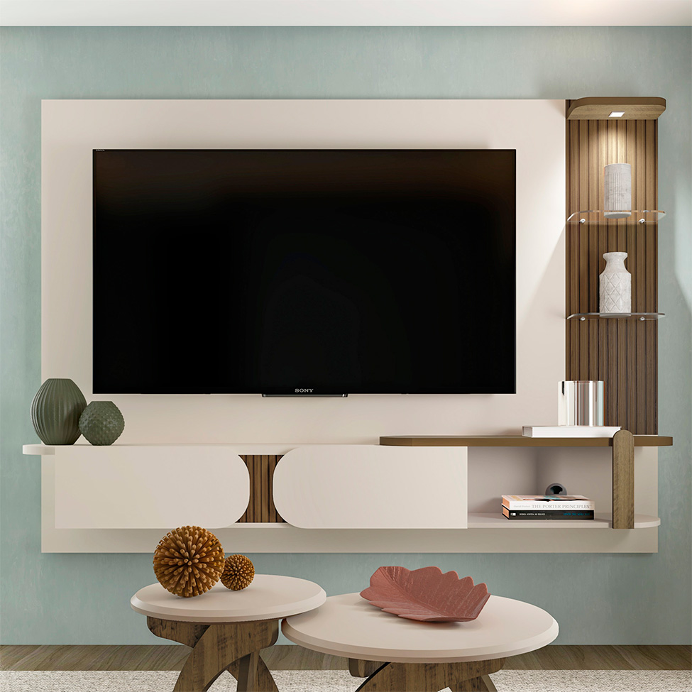 Painel para TV até 72 Polegadas Toronto Pinho e Off White