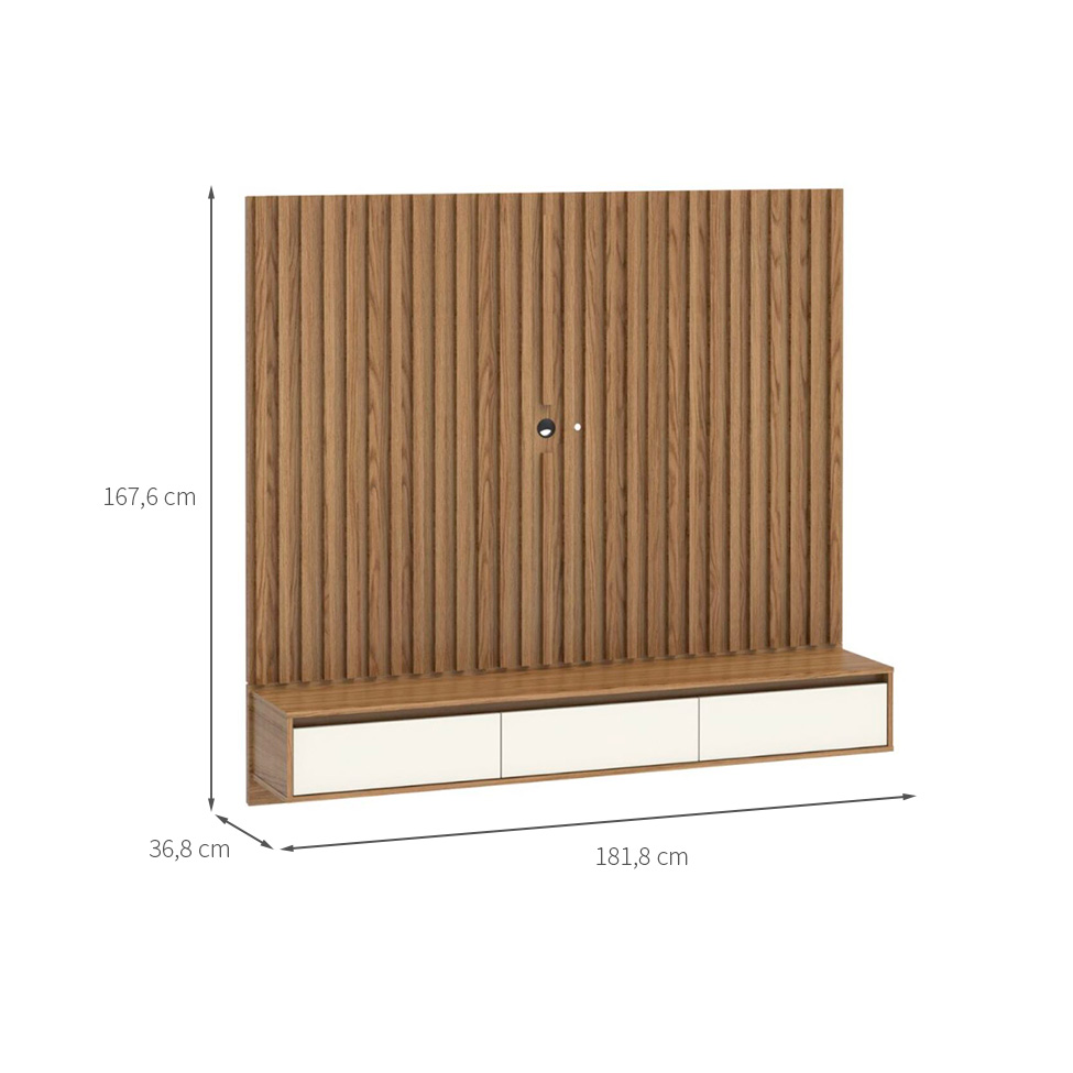Painel para TV até 75 Polegadas Aden 3 PT Freijó e Off White 182 cm