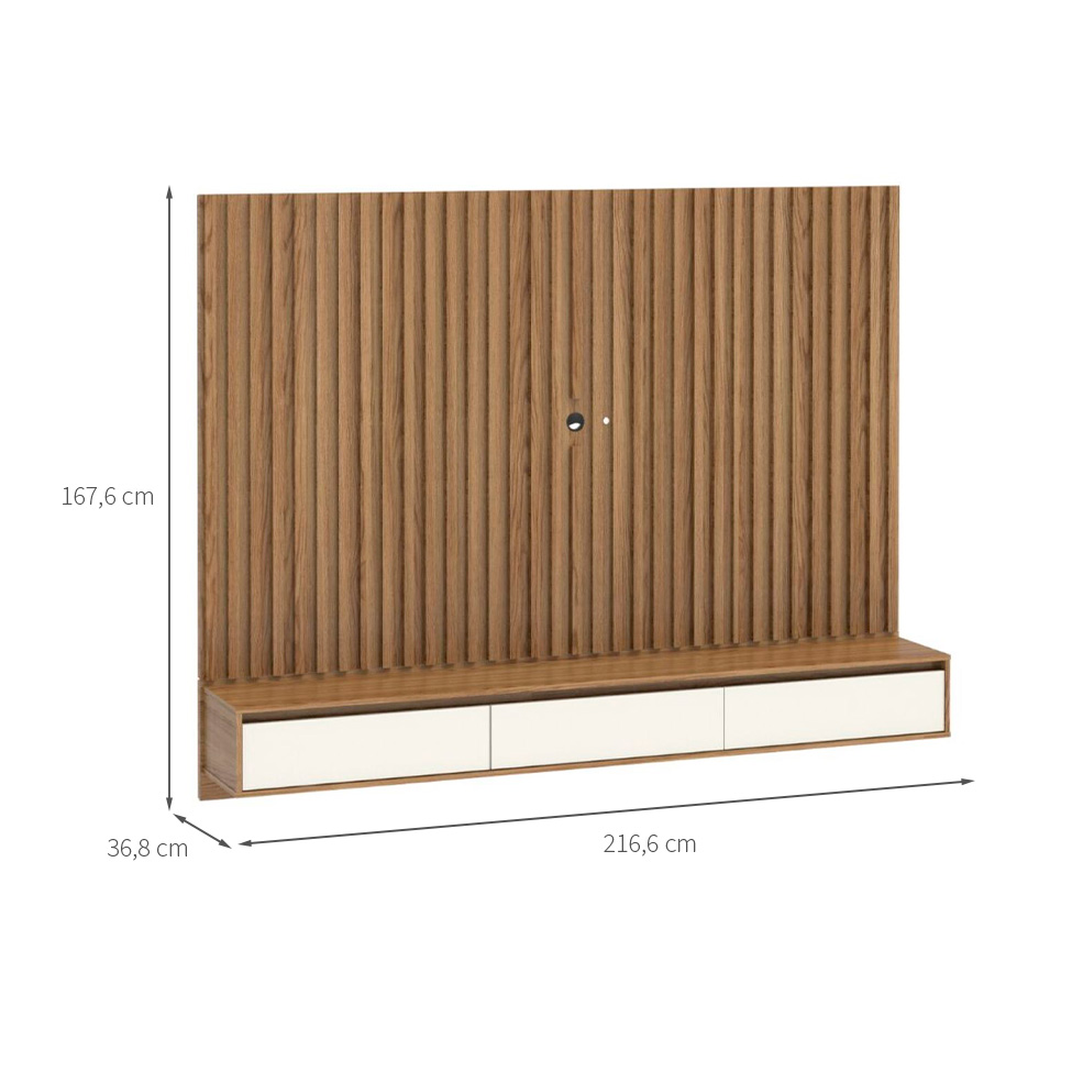 Painel para TV até 75 Polegadas Aden 3 PT Freijó e Off White 217 cm