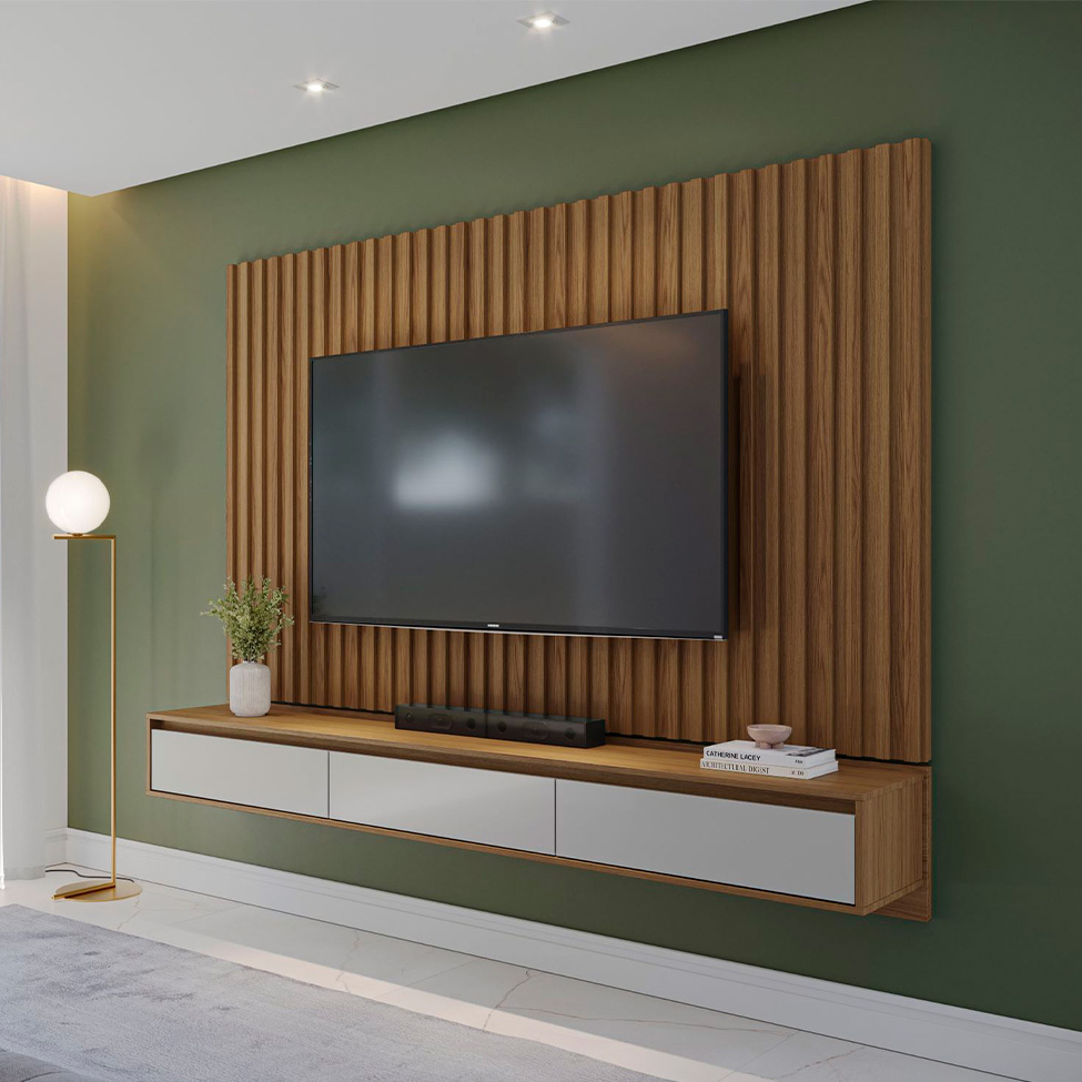 Painel para TV até 75 Polegadas Aden 3 PT Freijó e Off White 217 cm