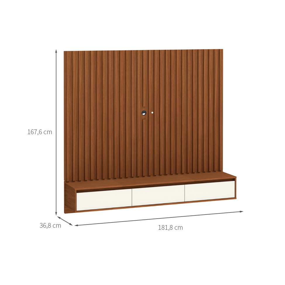 Painel para TV até 75 Polegadas Aden 3 PT Natural e Off White 182 cm
