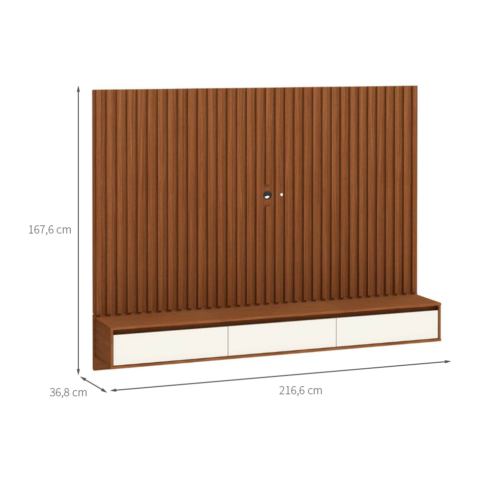 Painel para TV até 75 Polegadas Aden 3 PT Natural e Off White 217 cm