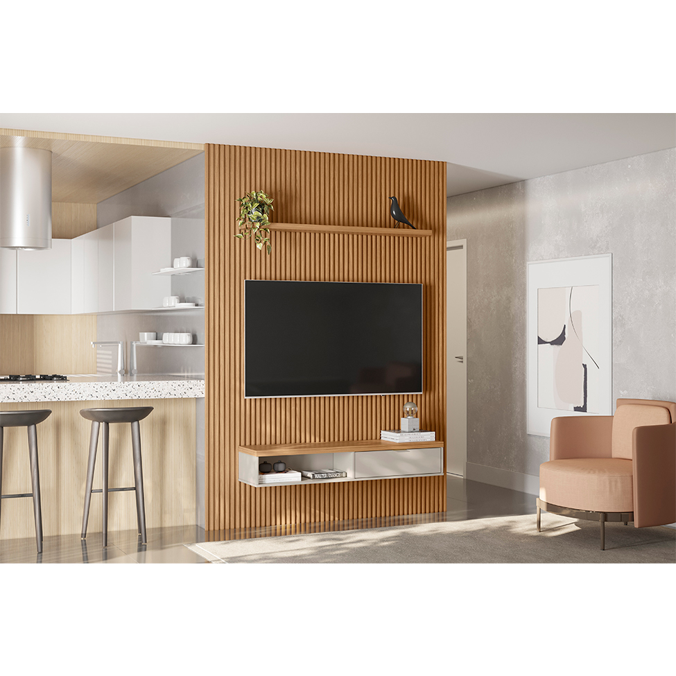 Painel para TV até 75 Polegadas Anne 1 PT Nature e Off White 180 cm