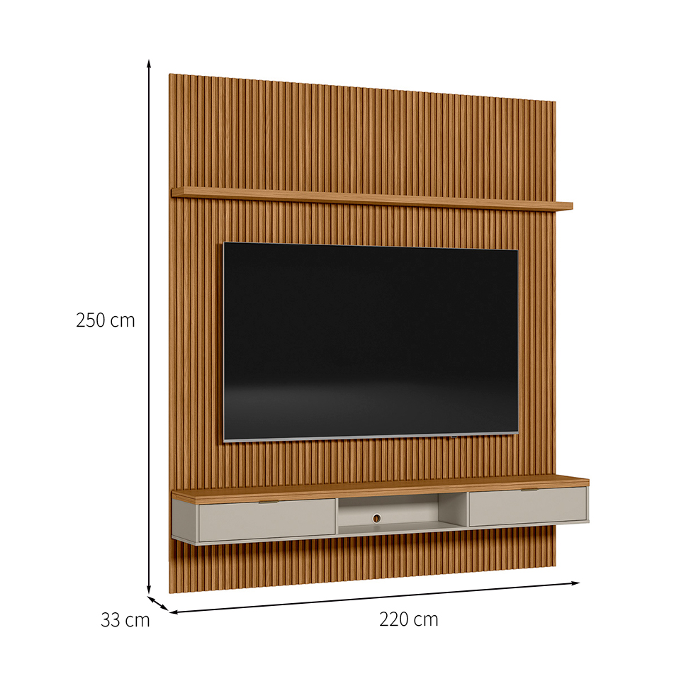 Painel para TV até 75 Polegadas Anne 2 PT Nature e Off White 220 cm