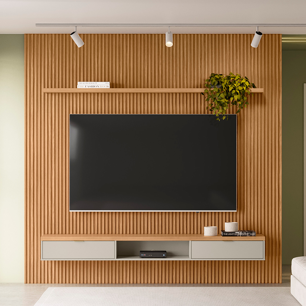 Painel para TV até 75 Polegadas Anne 2 PT Nature e Off White 260 cm