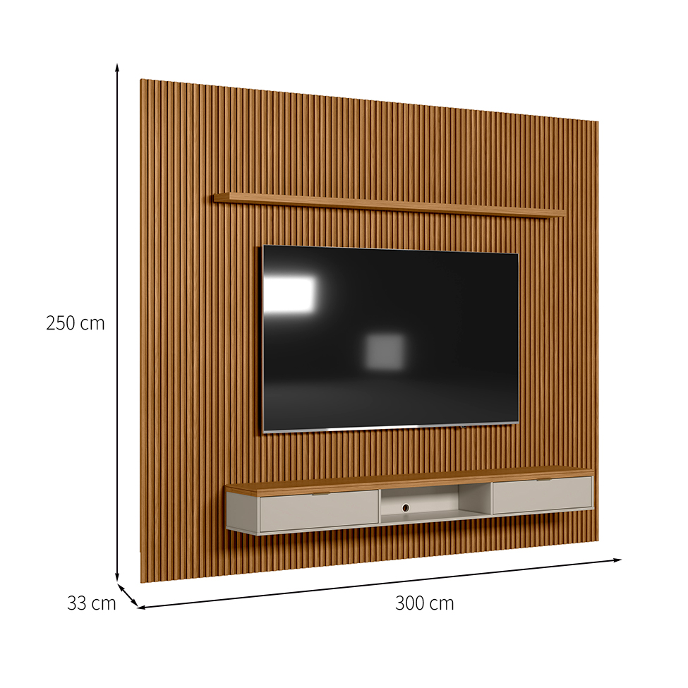 Painel para TV até 75 Polegadas Anne 2 PT Nature e Off White 300 cm