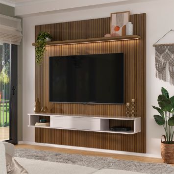 Painel para TV até 75 Polegadas Beluno com LED Pinho e Off White