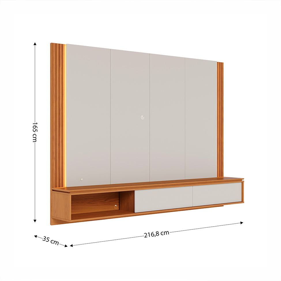 Painel para TV até 75 Polegadas Loa com LED 2 Portas Off White e Freijó