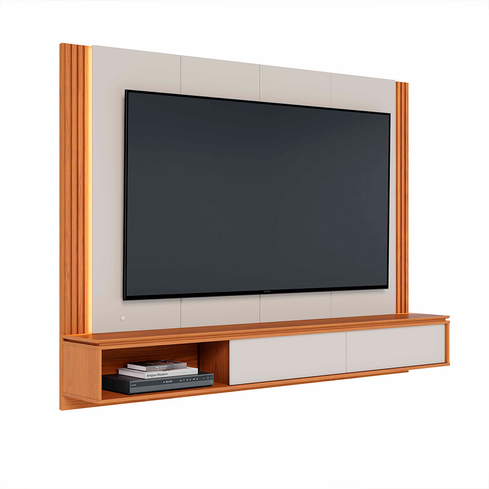 Painel para TV até 75 Polegadas Loa com LED 2 Portas Off White e Freijó