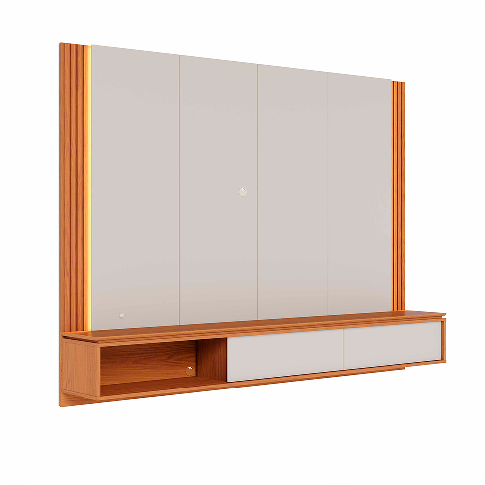 Painel para TV até 75 Polegadas Loa com LED 2 Portas Off White e Freijó