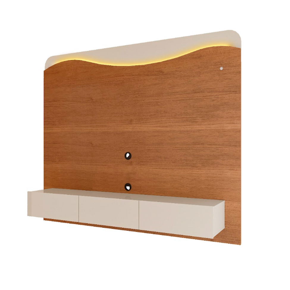 Painel para TV até 75 Polegadas Lumiere com LED 3 Gavetas Cinamomo e Off White