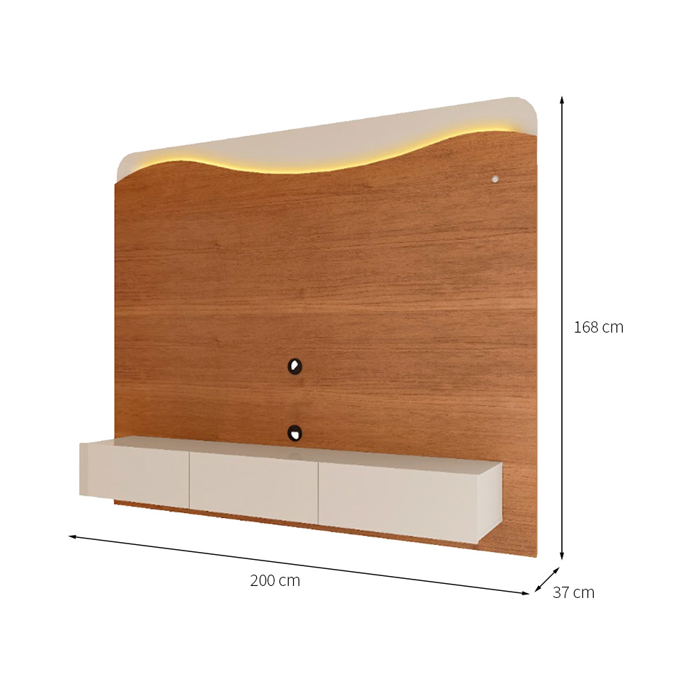Painel para TV até 75 Polegadas Lumiere com LED 3 Gavetas Cinamomo e Off White