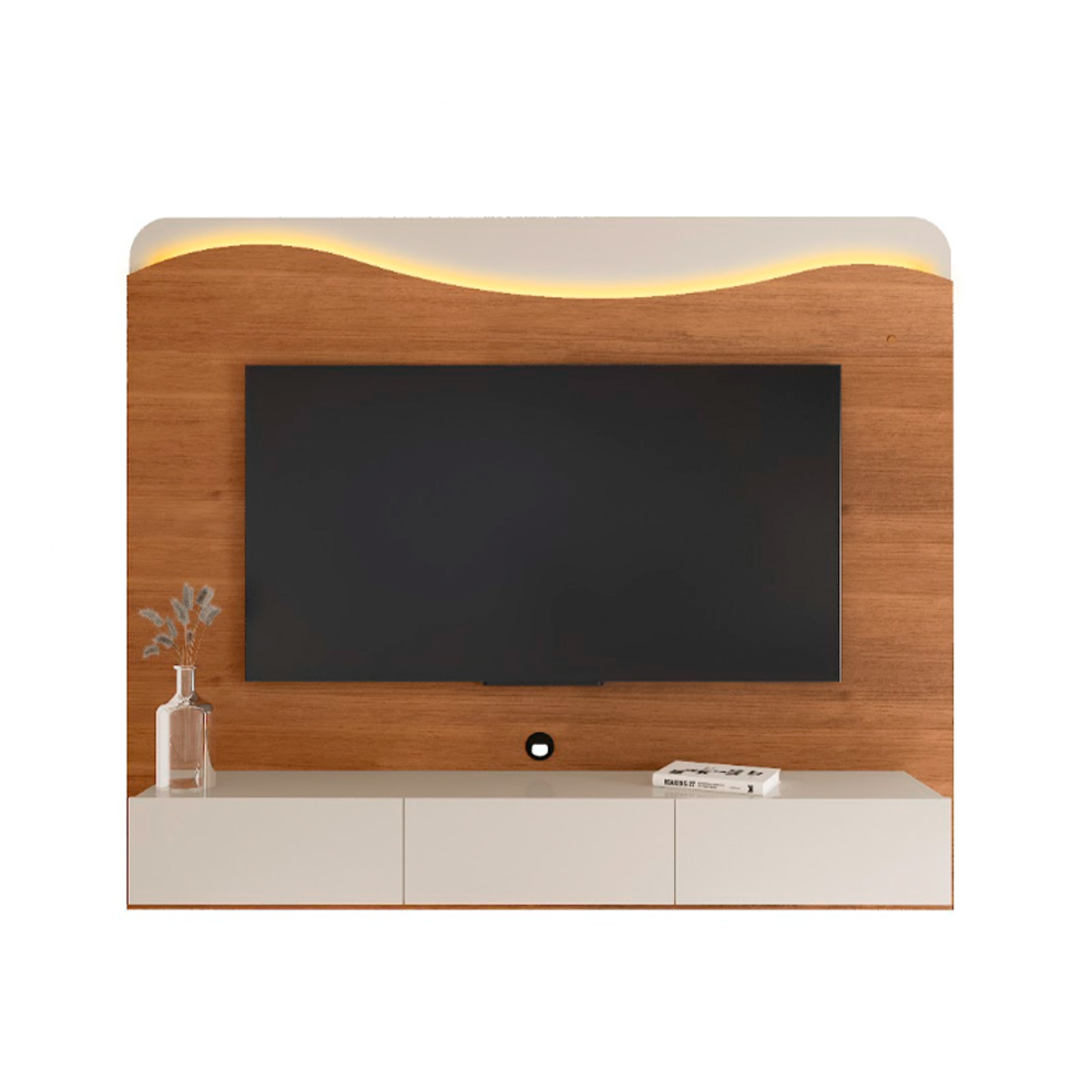 Painel para TV até 75 Polegadas Lumiere com LED 3 Gavetas Cinamomo e Off White