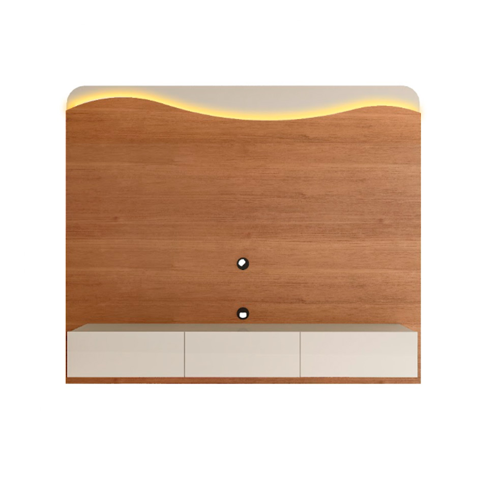 Painel para TV até 75 Polegadas Lumiere com LED 3 Gavetas Cinamomo e Off White