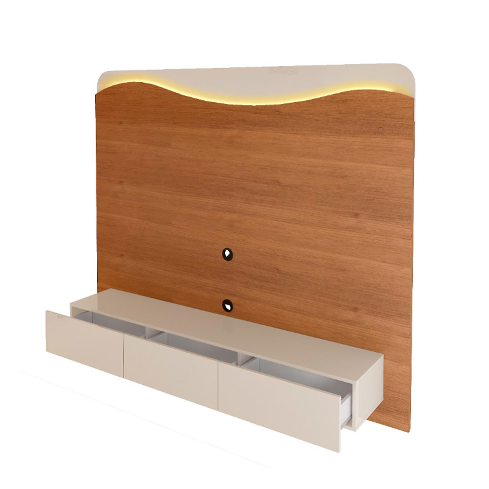 Painel para TV até 75 Polegadas Lumiere com LED 3 Gavetas Cinamomo e Off White