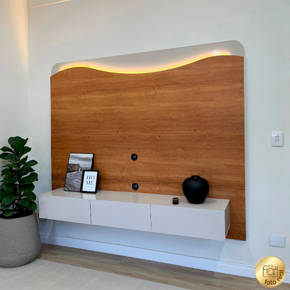 Painel para TV até 75 Polegadas Lumiere com LED 3 Gavetas Cinamomo e Off White