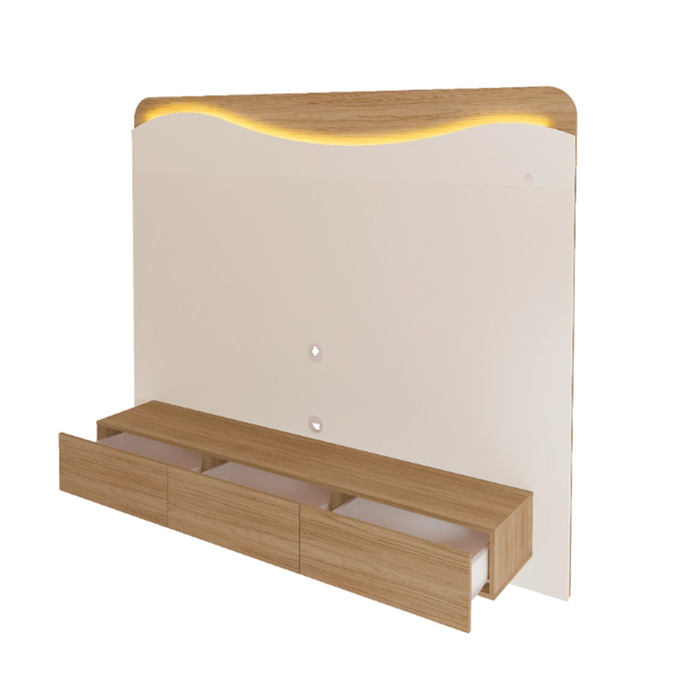 Painel para TV até 75 Polegadas Lumiere com LED 3 Gavetas Off White e Carvalho