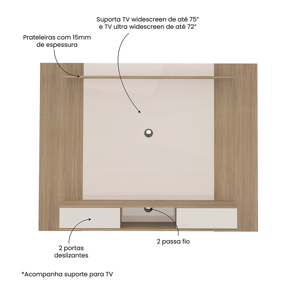Painel para TV até 75 Polegadas Nevada 2 PT Carvalho e Off White