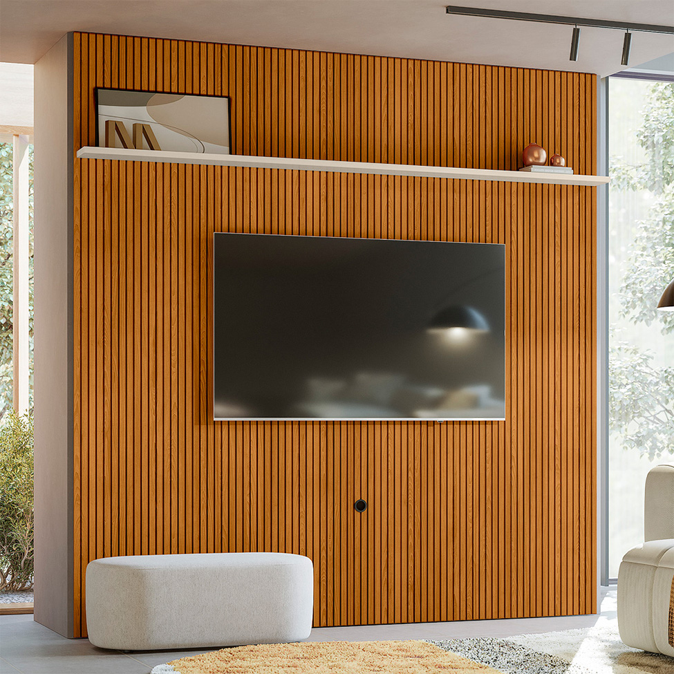 Painel para TV até 75 Polegadas New Guaporé Cinamomo e Off White