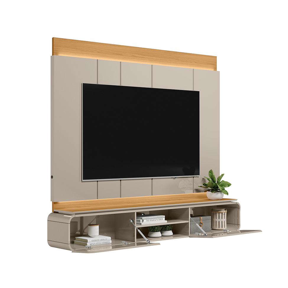 Painel para TV até 75 Polegadas Zurique 2 PT Tauari e Off White