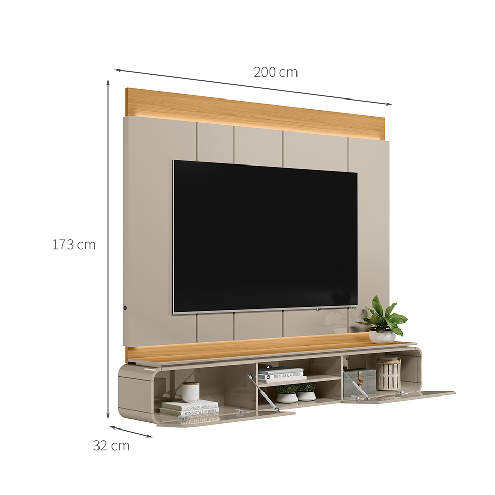 Painel para TV até 75 Polegadas Zurique 2 PT Tauari e Off White