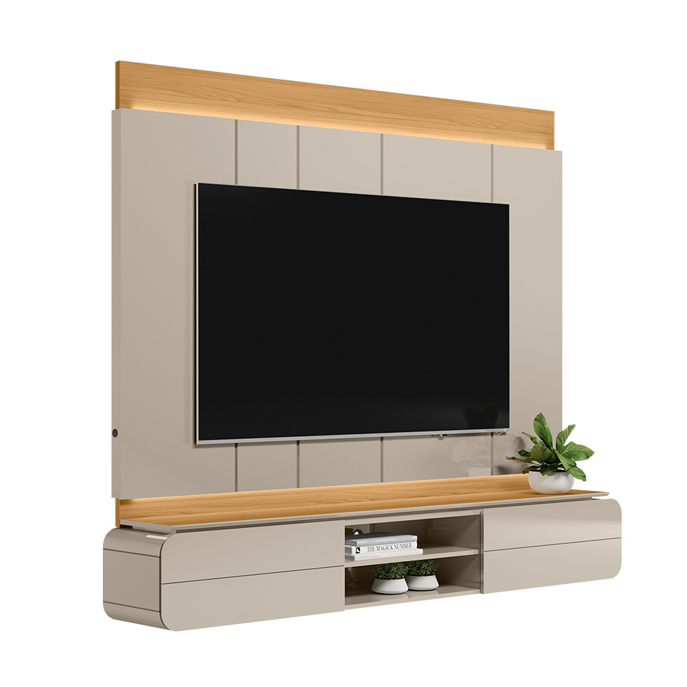 Painel para TV até 75 Polegadas Zurique 2 PT Tauari e Off White