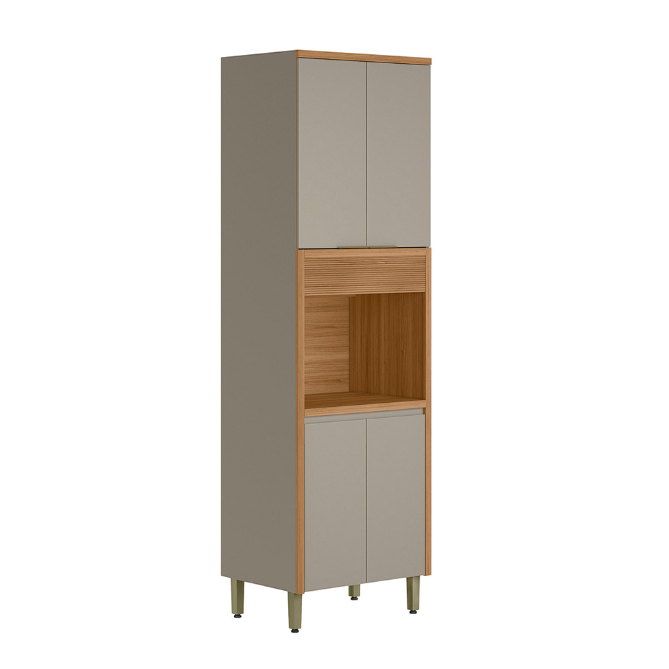 Paneleiro Allure com 1 Nicho 5 Portas Gris e Jequitibá
