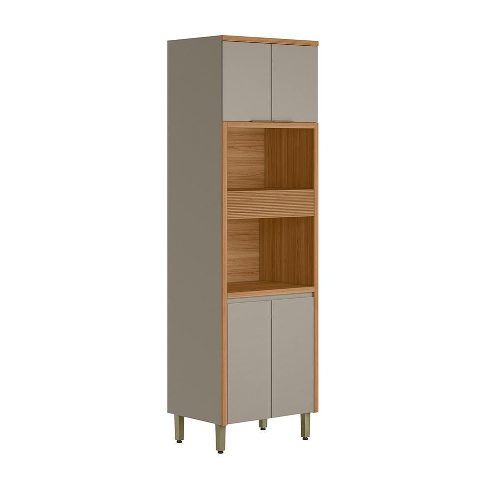 Paneleiro Allure com 2 Nichos 5 Portas Gris e Jequitibá