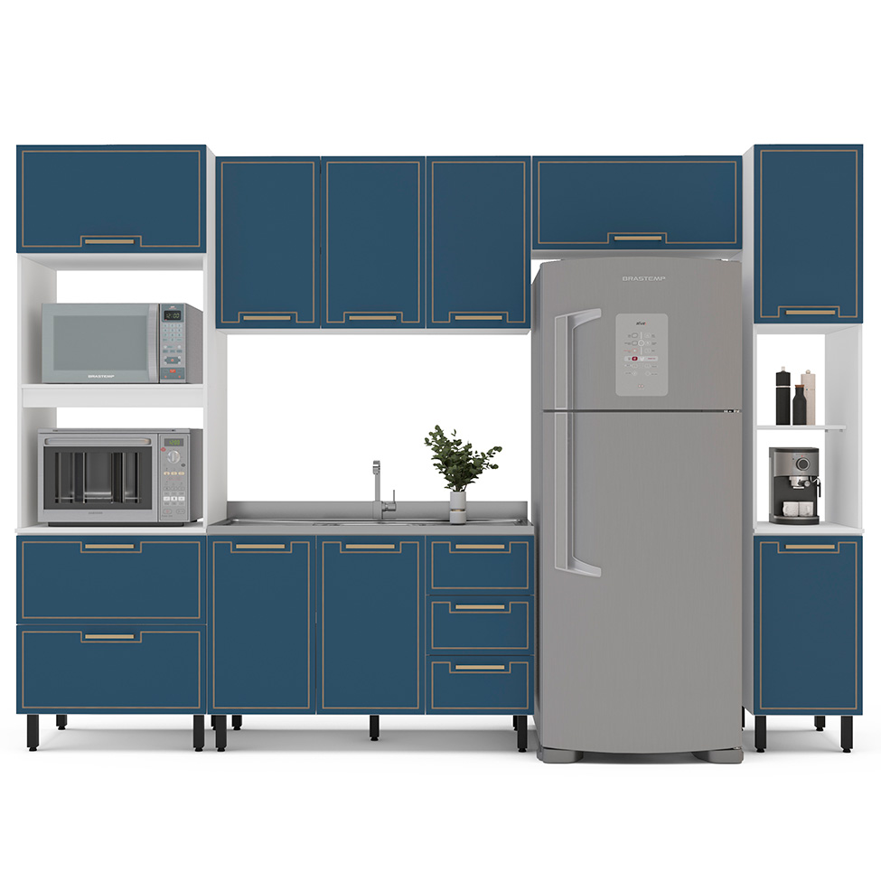 Paneleiro Amara 2 Portas 1 Gaveta Azul e Branco