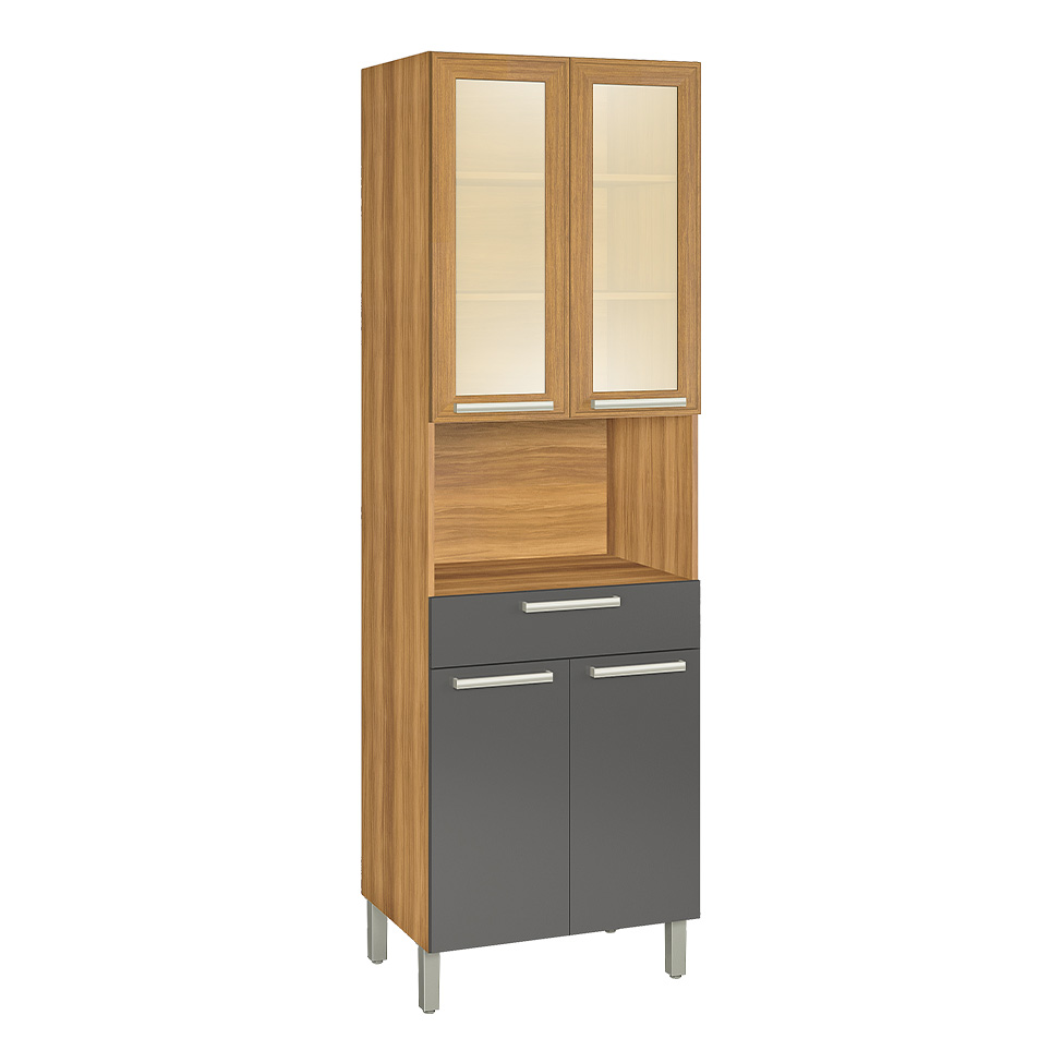 Paneleiro Burguesa Premium com Vidro Reflecta 4 Portas 1 Gaveta Freijó e Grafite