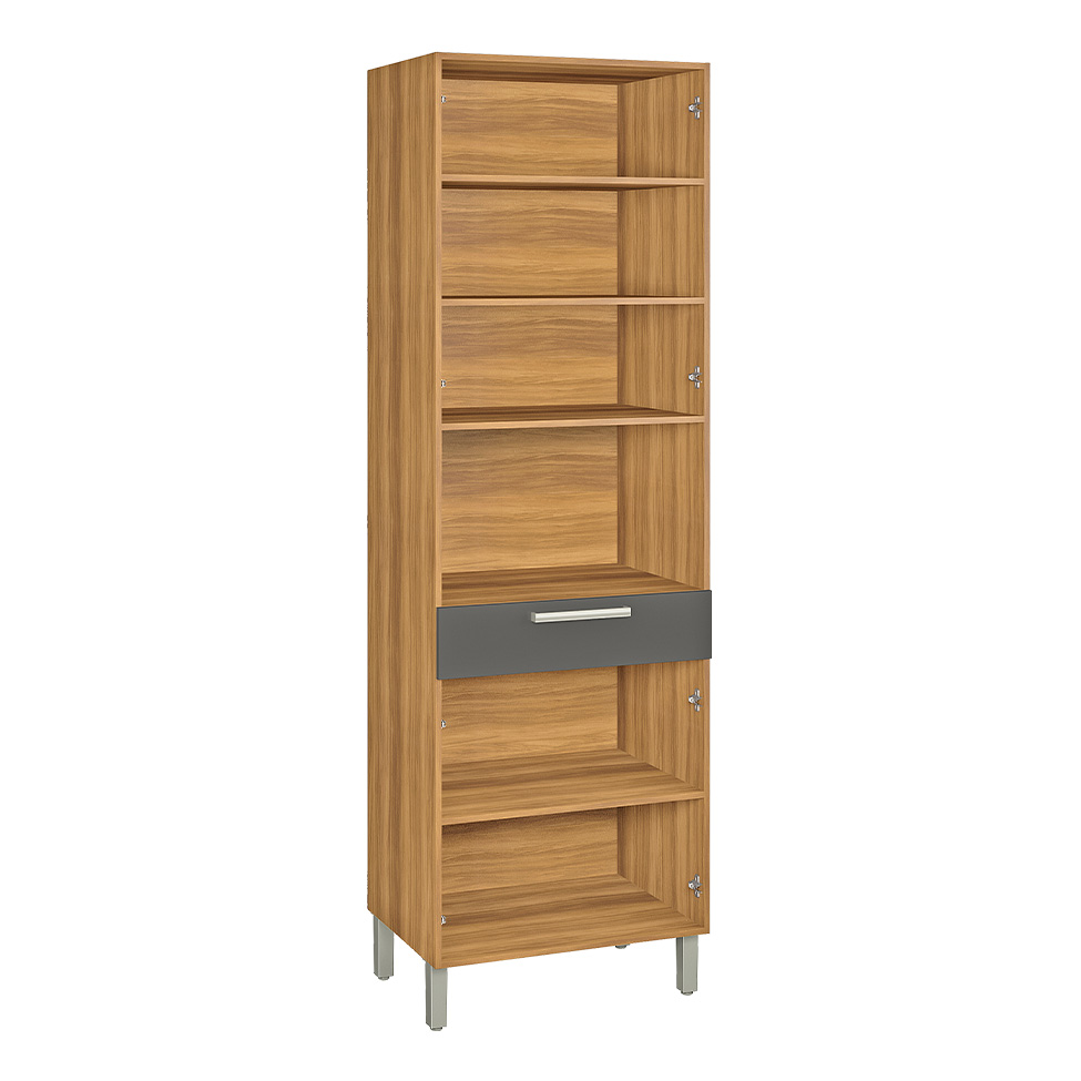 Paneleiro Burguesa Premium com Vidro Reflecta 4 Portas 1 Gaveta Freijó e Grafite