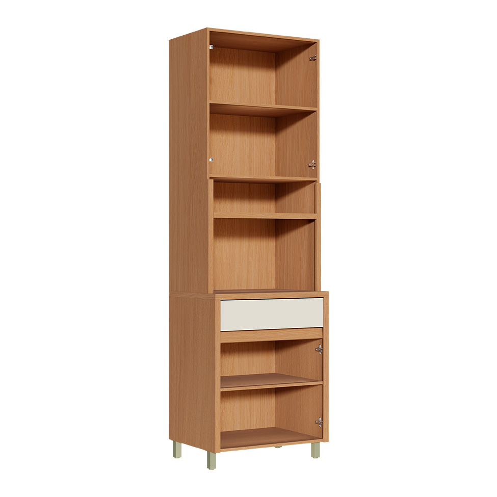 Paneleiro Condessa com Vidro Reflecta 4 Portas 1 Gaveta Carvalho e Greige