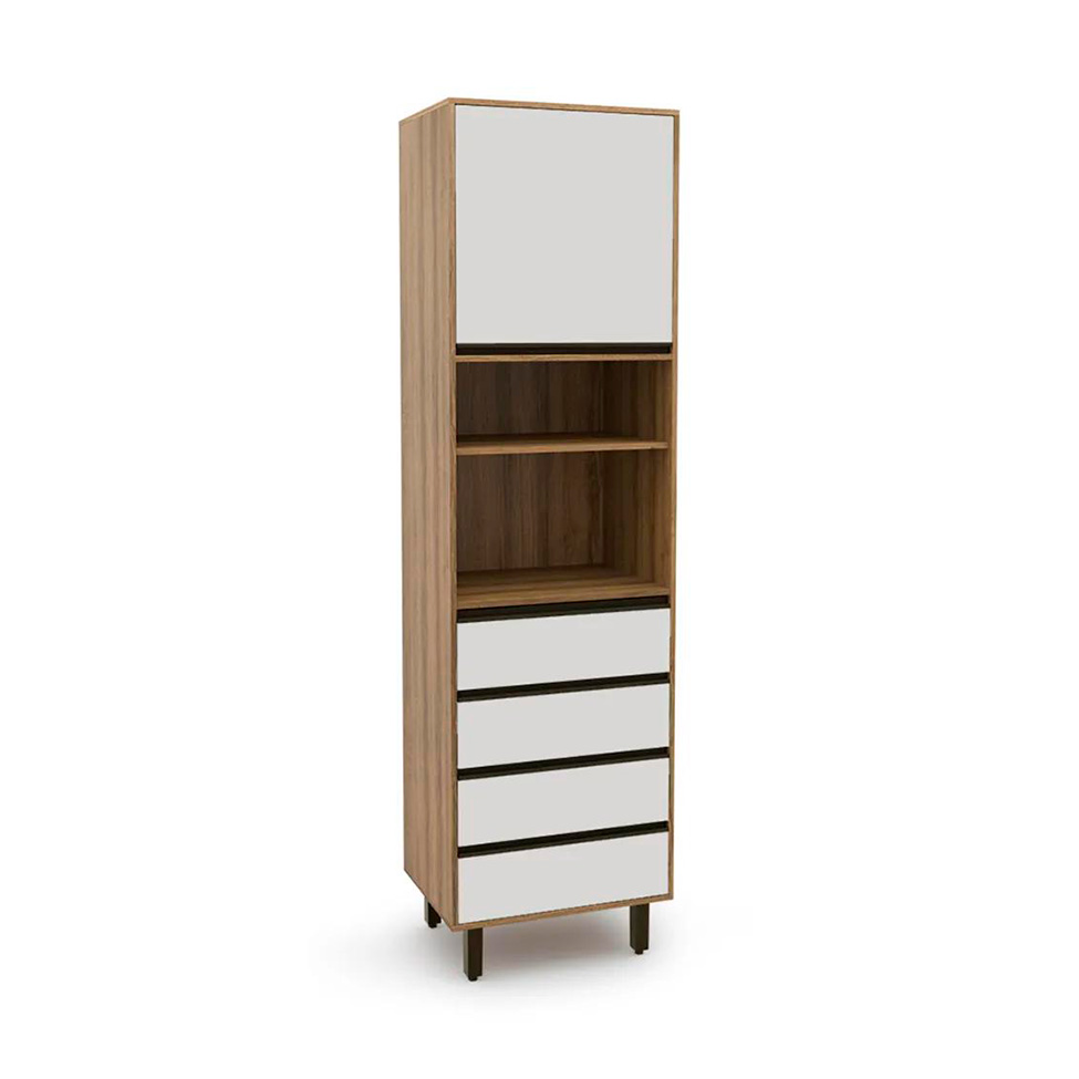 Paneleiro Confort 1 Porta 4 Gavetas Cinamomo e Off White