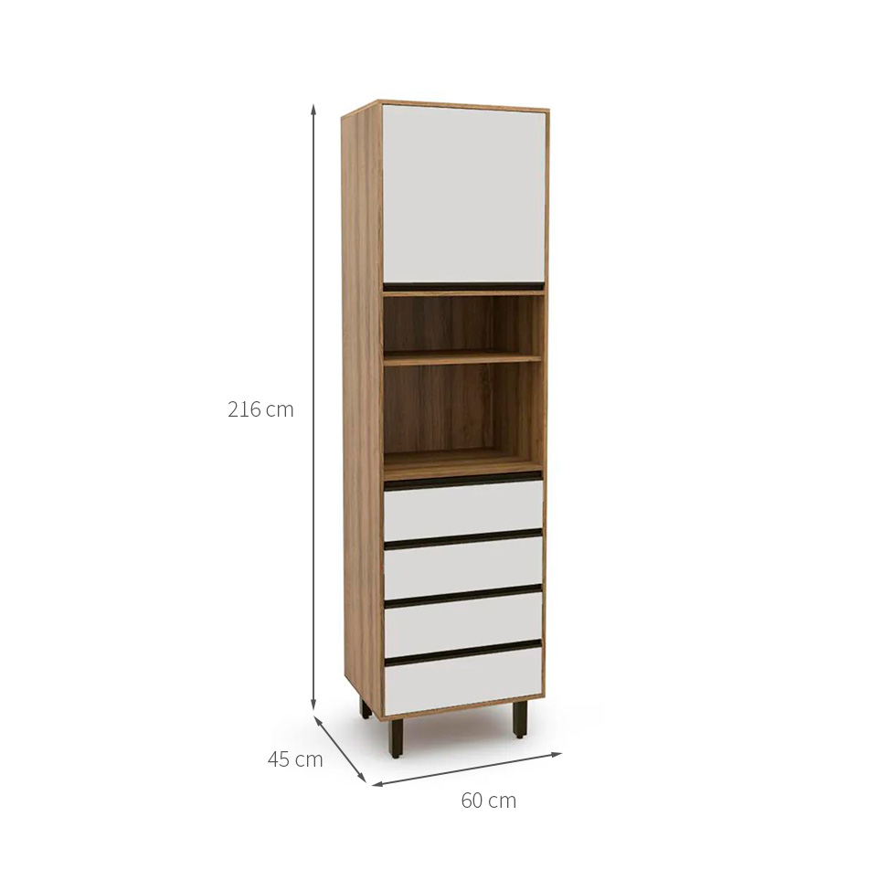 Paneleiro Confort 1 Porta 4 Gavetas Cinamomo e Off White