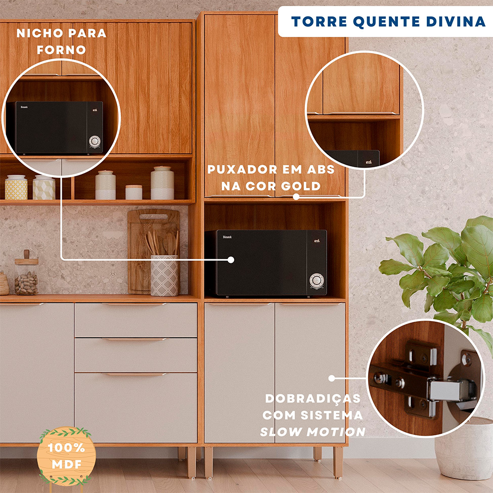 Paneleiro Domus 100% MDF 4 Portas Cinamomo e Off White