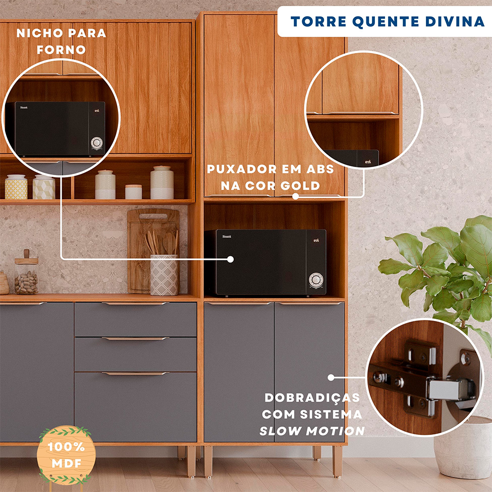 Paneleiro Domus 100% MDF 4 Portas Cinamomo e Titanium