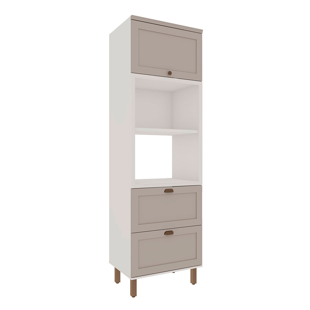 Paneleiro Iluminata com 2 Nichos 2 Portas 1 Gaveta Branco e Fendi