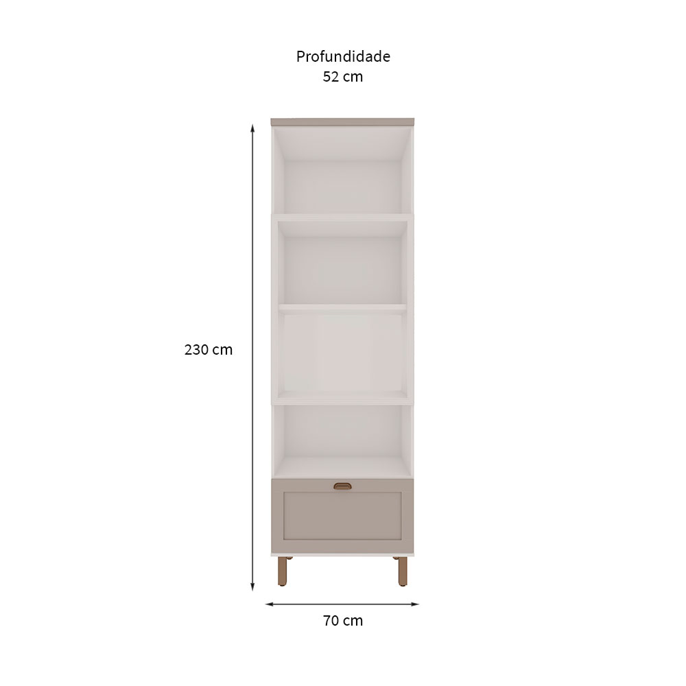 Paneleiro Iluminata com 2 Nichos 2 Portas 1 Gaveta Branco e Fendi