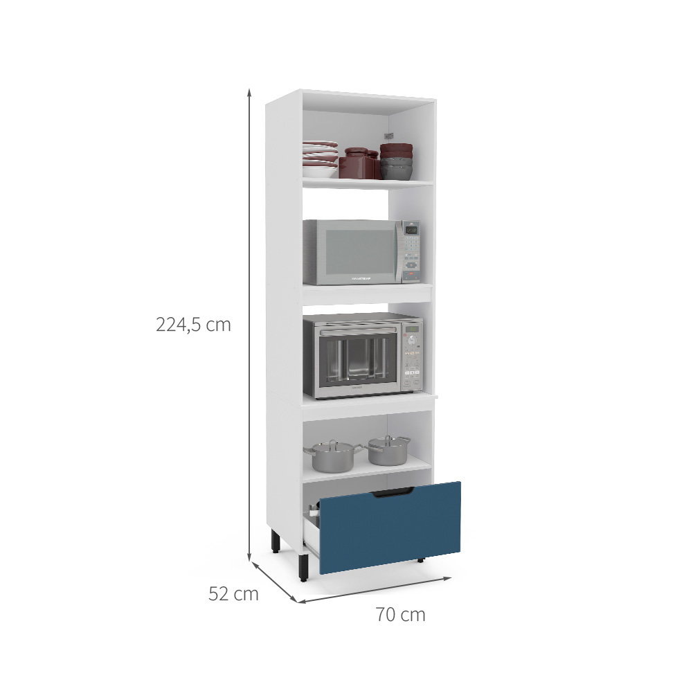 Paneleiro Meena 2 Portas 1 Gaveta Azul e Branco