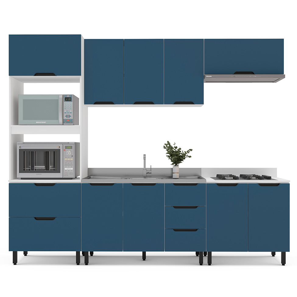 Paneleiro Meena 2 Portas 1 Gaveta Azul e Branco