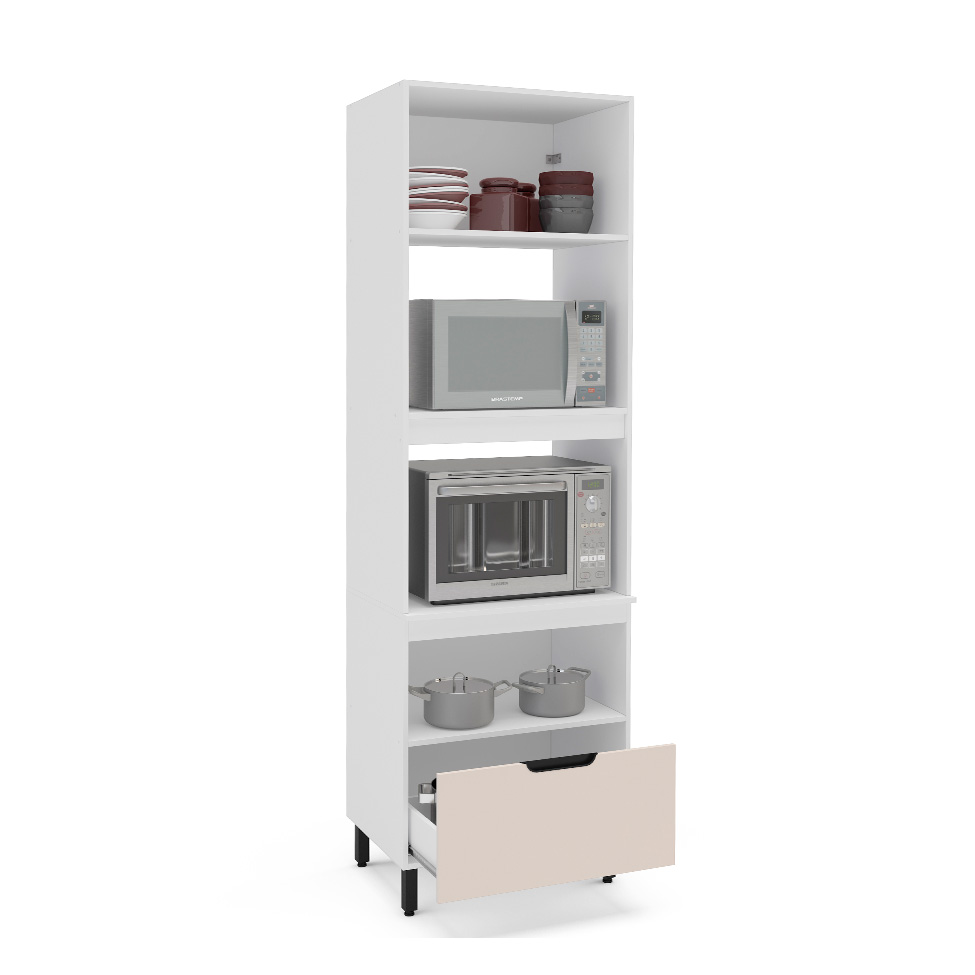 Paneleiro Meena 2 Portas 1 Gaveta Creme e Branco