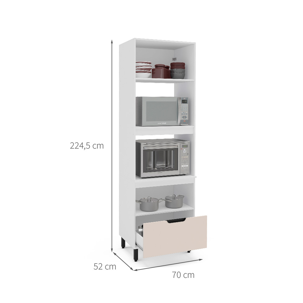 Paneleiro Meena 2 Portas 1 Gaveta Creme e Branco